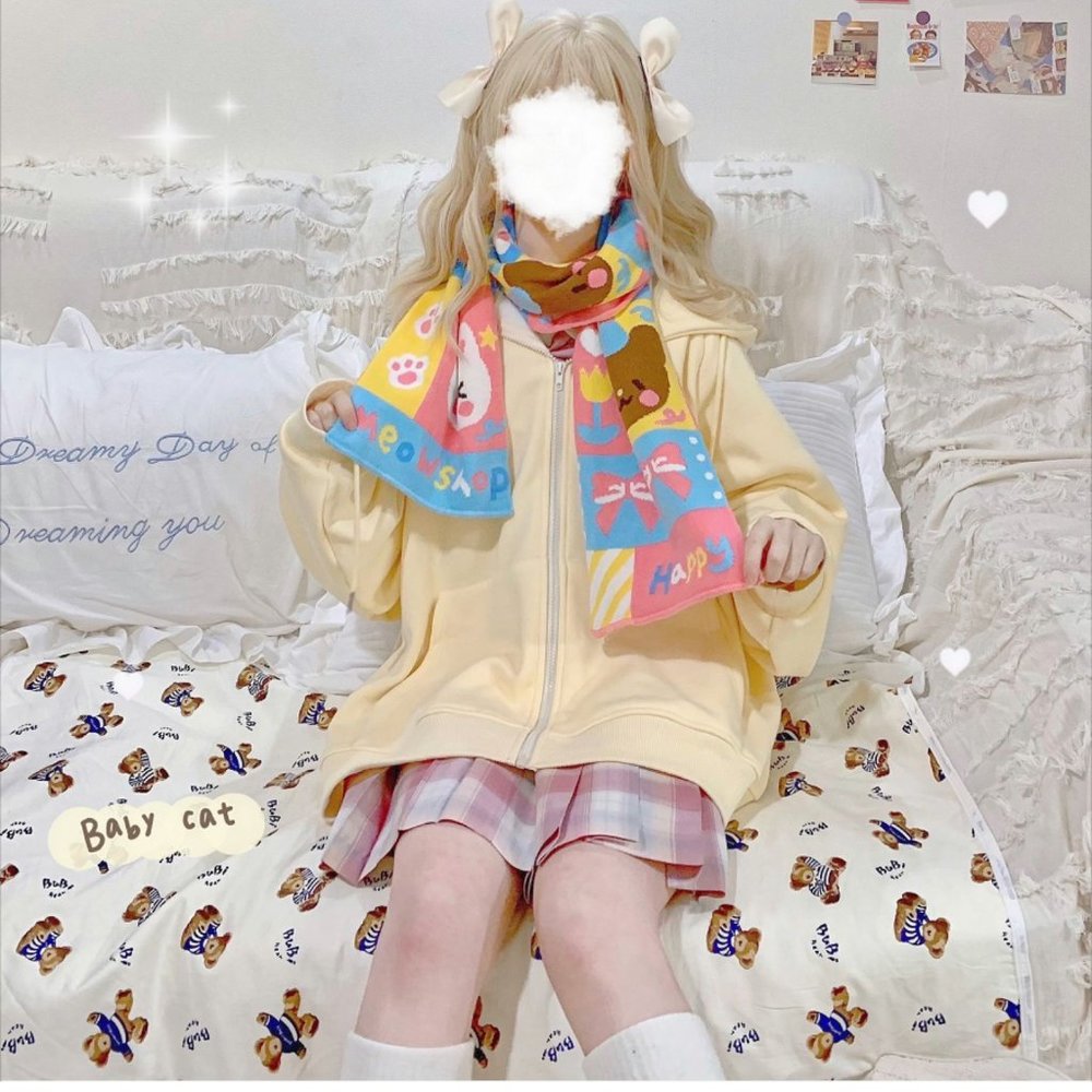Colorful Pattern Cute Scarf Cat Bear Warm Winter Kawaii